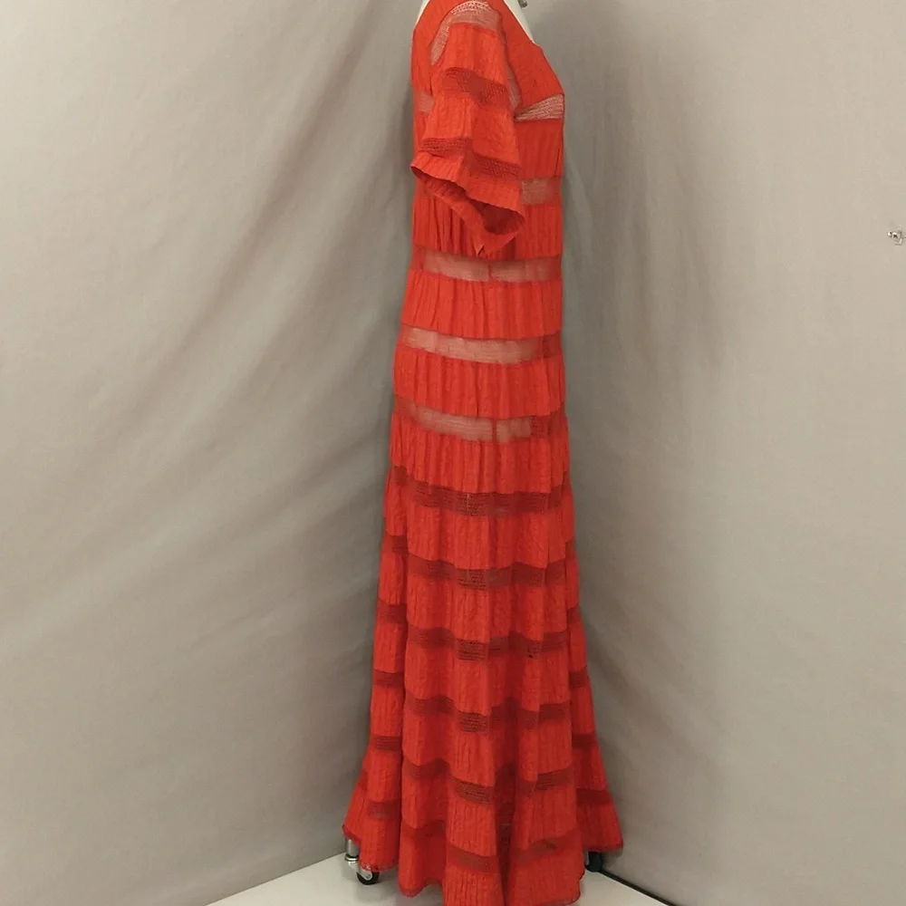 Red Mexican Wedding Dress Delicate Cotton Crochet 59" Long Traditional Fem Maxi - Picture 4 of 14